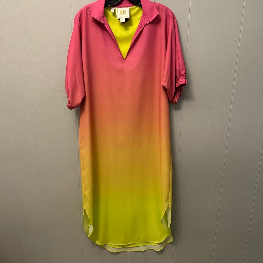 Gradient Pink to Yellow Midi Dress